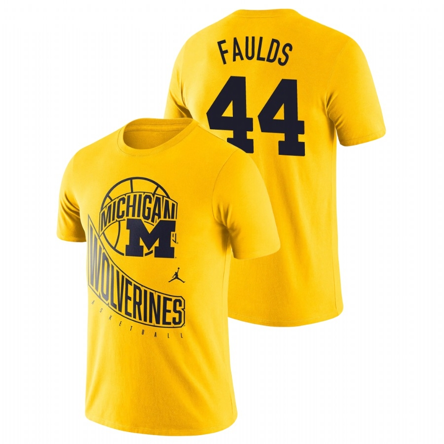 Michigan Wolverines Men's NCAA Jaron Faulds #44 Maize Retro College Basketball T-Shirt JFC0649UT